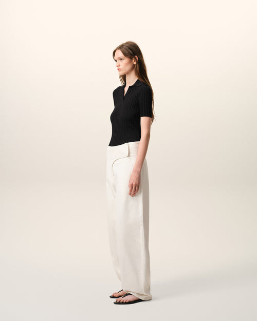 Black Knit Short Sleeves Polo - Woman - 6 - AMI Paris - Ami Paris