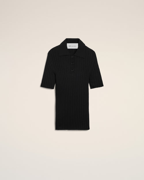                                 Black Knit Short Sleeves Polo - 3                             - Ami Paris