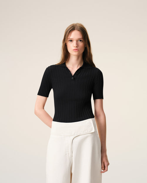 Black Knit Short Sleeves Polo - 3 - Ami Paris