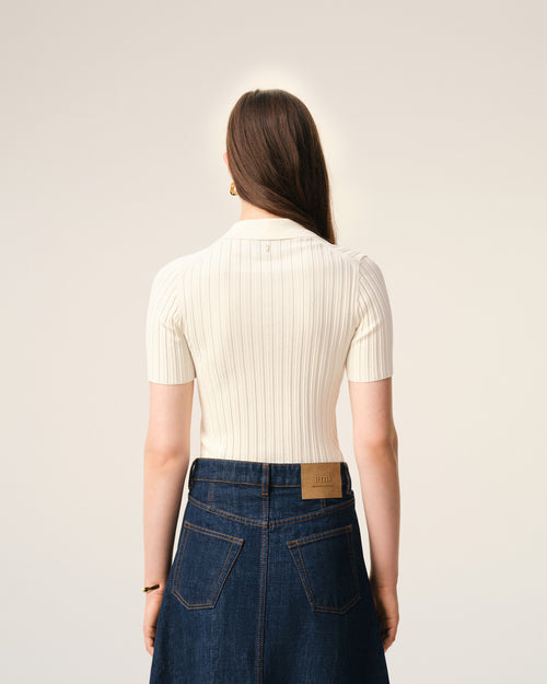 White Knit Short Sleeves Polo - Woman - 5 - AMI Paris - Ami Paris