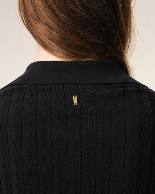Black Knit Short Sleeves Polo - Woman - 4 - AMI Paris - Ami Paris