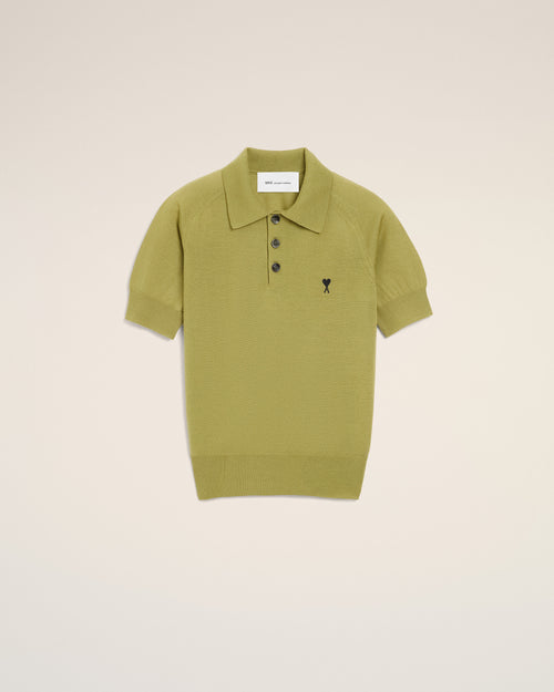 Green Wool Short Sleeves Ami De Coeur Polo - Woman - 1 - AMI Paris - Ami Paris