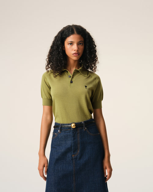 Green Wool Short Sleeves Ami De Coeur Polo - 3 - Ami Paris