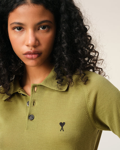 Green Wool Short Sleeves Ami De Coeur Polo - Woman - 6 - AMI Paris - Ami Paris