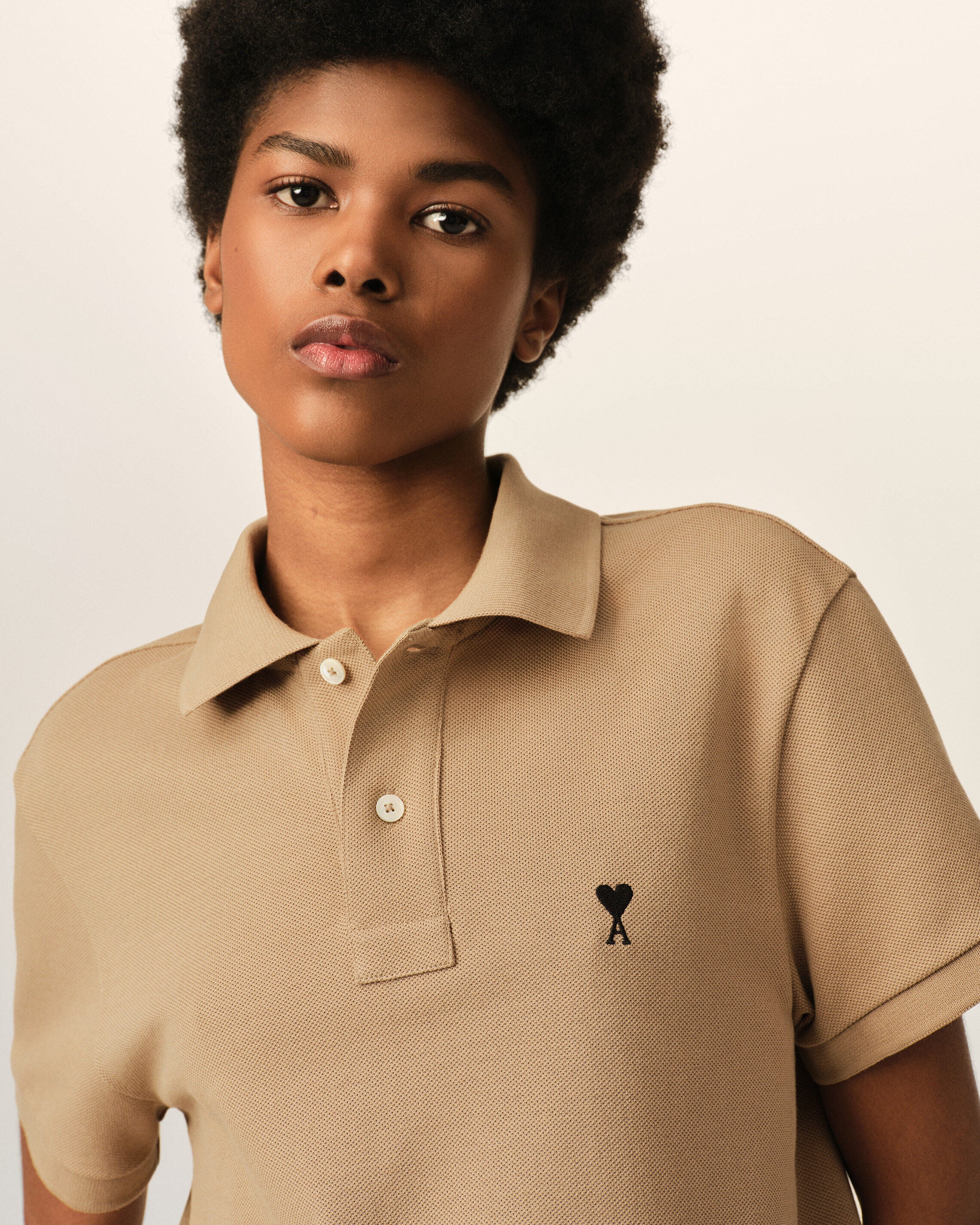 Beige cotton polo with Ami de Coeur - 4