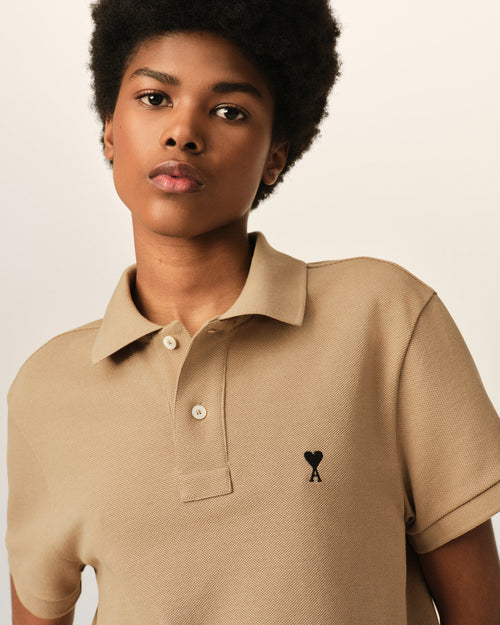 Beige cotton polo with Ami de Coeur - Woman - 4 - AMI Paris - Ami Paris