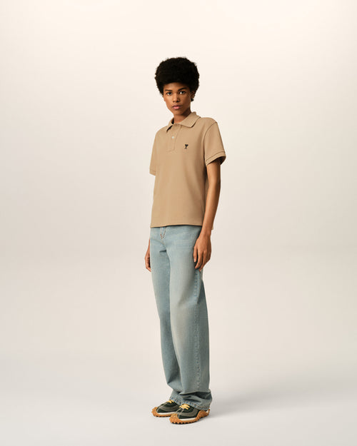Beige cotton polo with Ami de Coeur - Woman - 6 - AMI Paris - Ami Paris