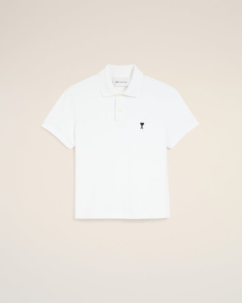 White cotton polo with Ami de Coeur - WHITE/BLACK - Ami Paris