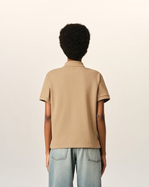 Beige cotton polo with Ami de Coeur - Woman - 5 - AMI Paris - Ami Paris