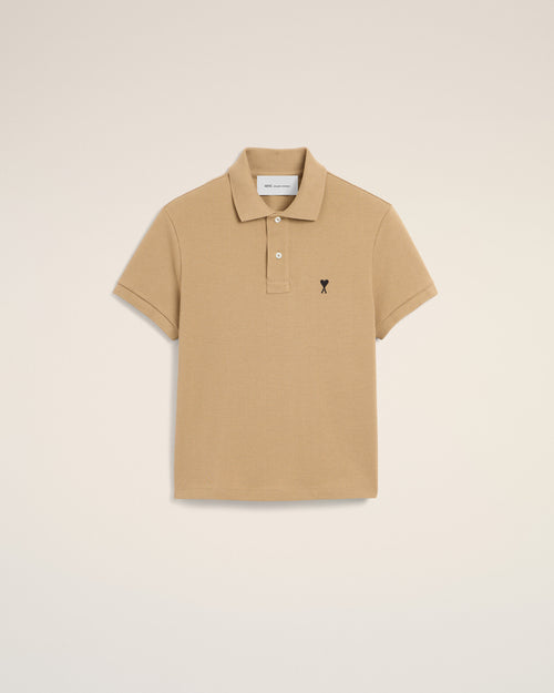 Beige cotton polo with Ami de Coeur - 1 - Ami Paris