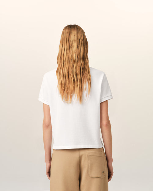 White cotton polo with Ami de Coeur - Woman - 5 - AMI Paris - Ami Paris