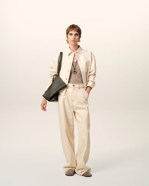                             Beige Cotton Ami de Coeur Cropped Shirt - 3                         - Ami Paris