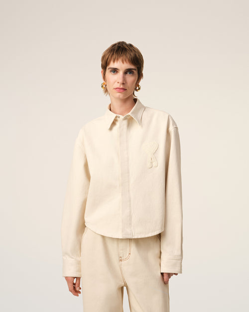 Beige Cotton Ami de Coeur Cropped Shirt - 3 - Ami Paris