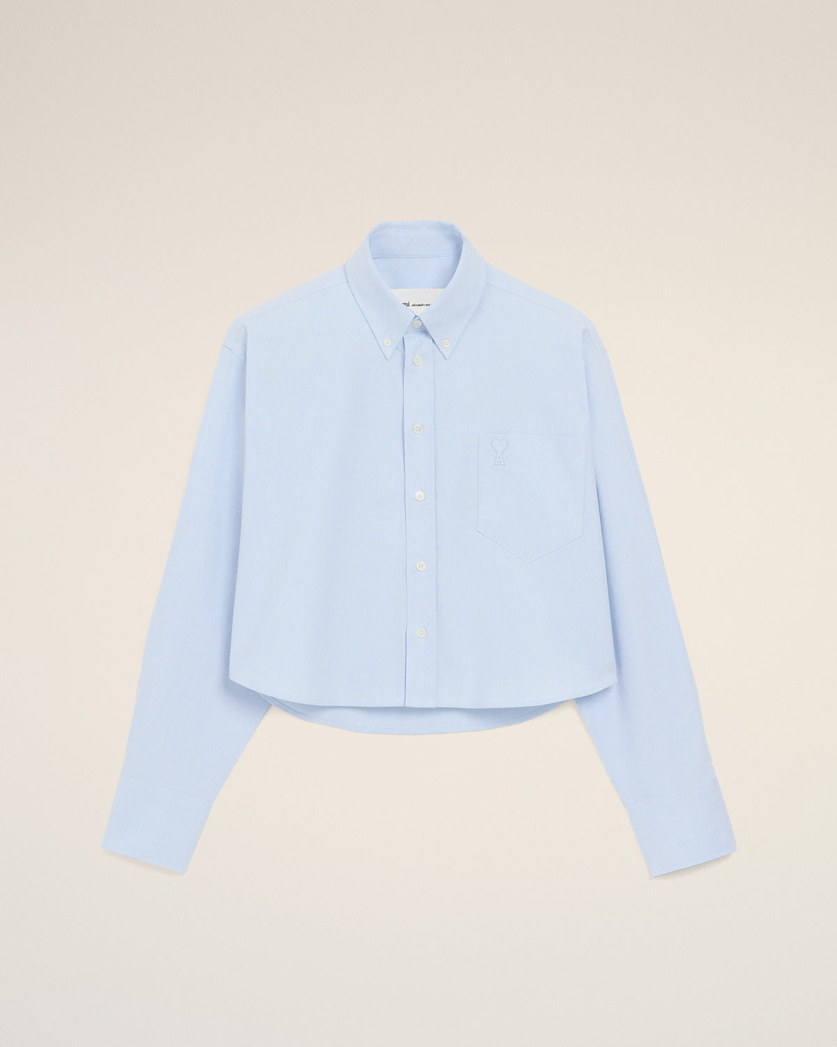 Blue cropped cotton shirt with embossed Ami de Coeur - 1