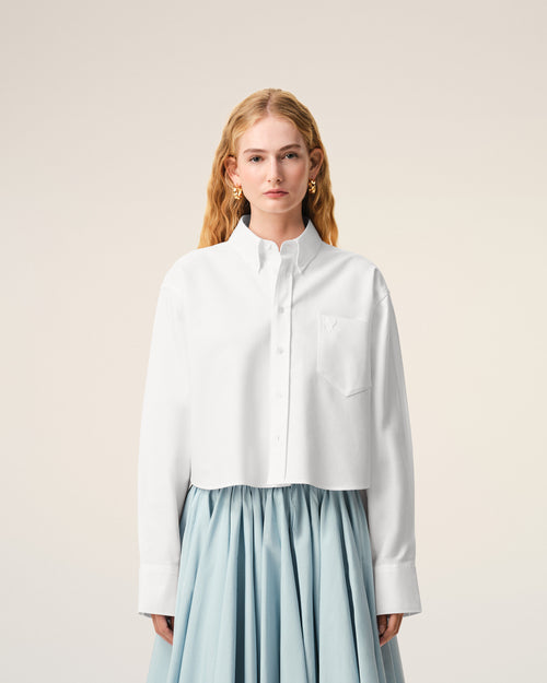 White Cotton Cropped Embossed Ami De Coeur Shirt - Woman - 3 - AMI Paris - Ami Paris