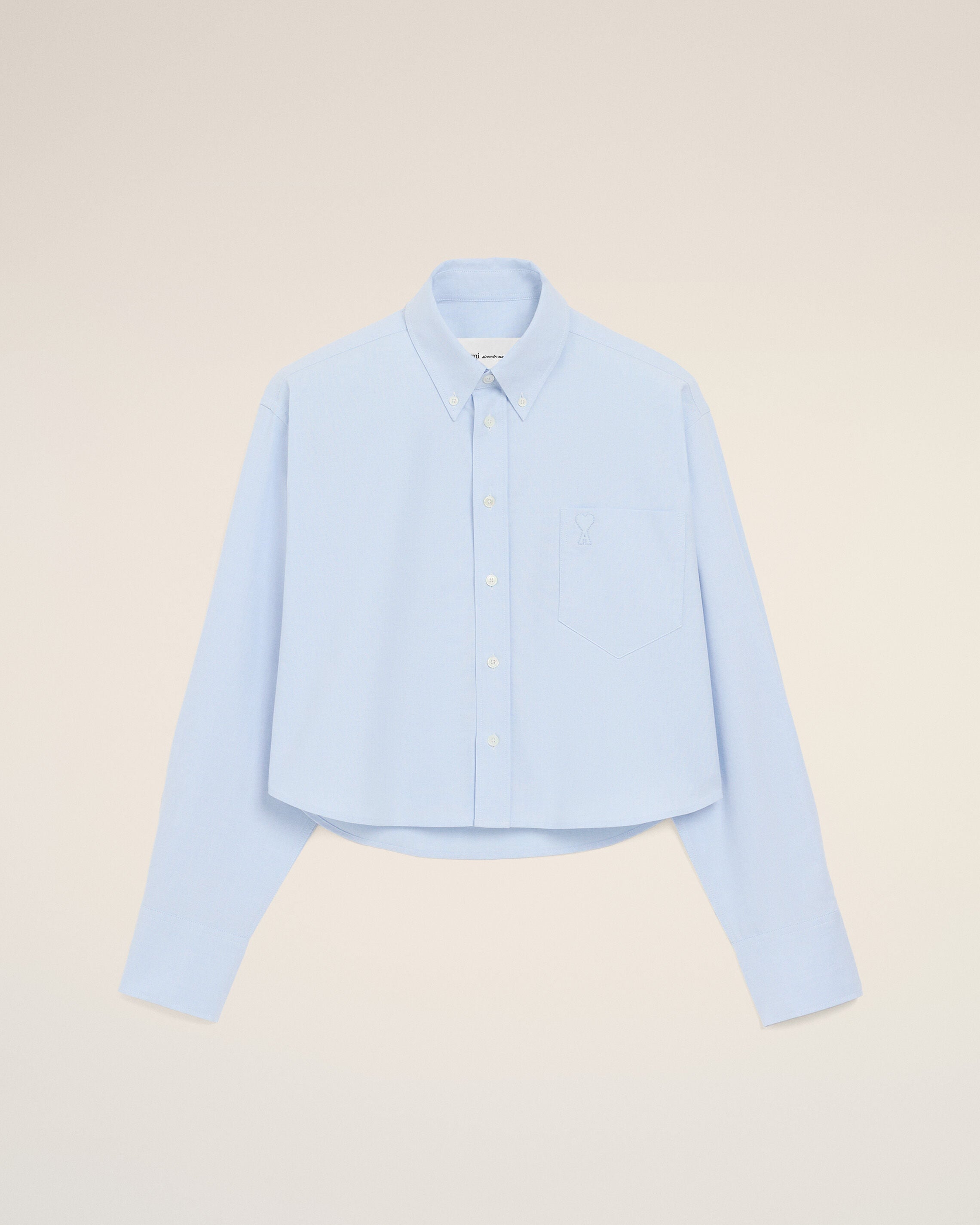 Blue cropped cotton shirt with embossed Ami de Coeur - 1