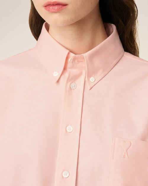 Pink Cotton Ami De Coeur Cropped Oversized Shirt - 4 - Ami Paris