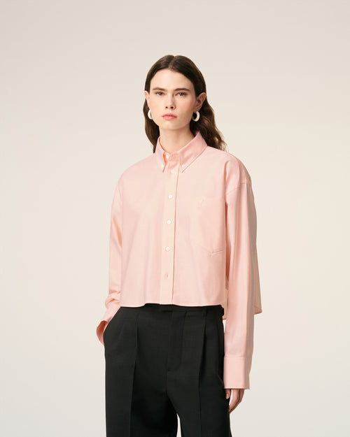 Pink Cotton Ami De Coeur Cropped Oversized Shirt - 3 - Ami Paris