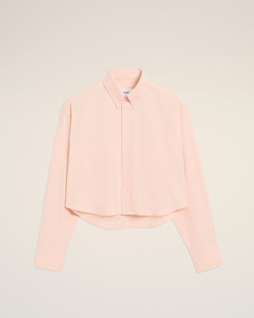 Pink Cotton Ami De Coeur Cropped Oversized Shirt - 4 - Ami Paris
