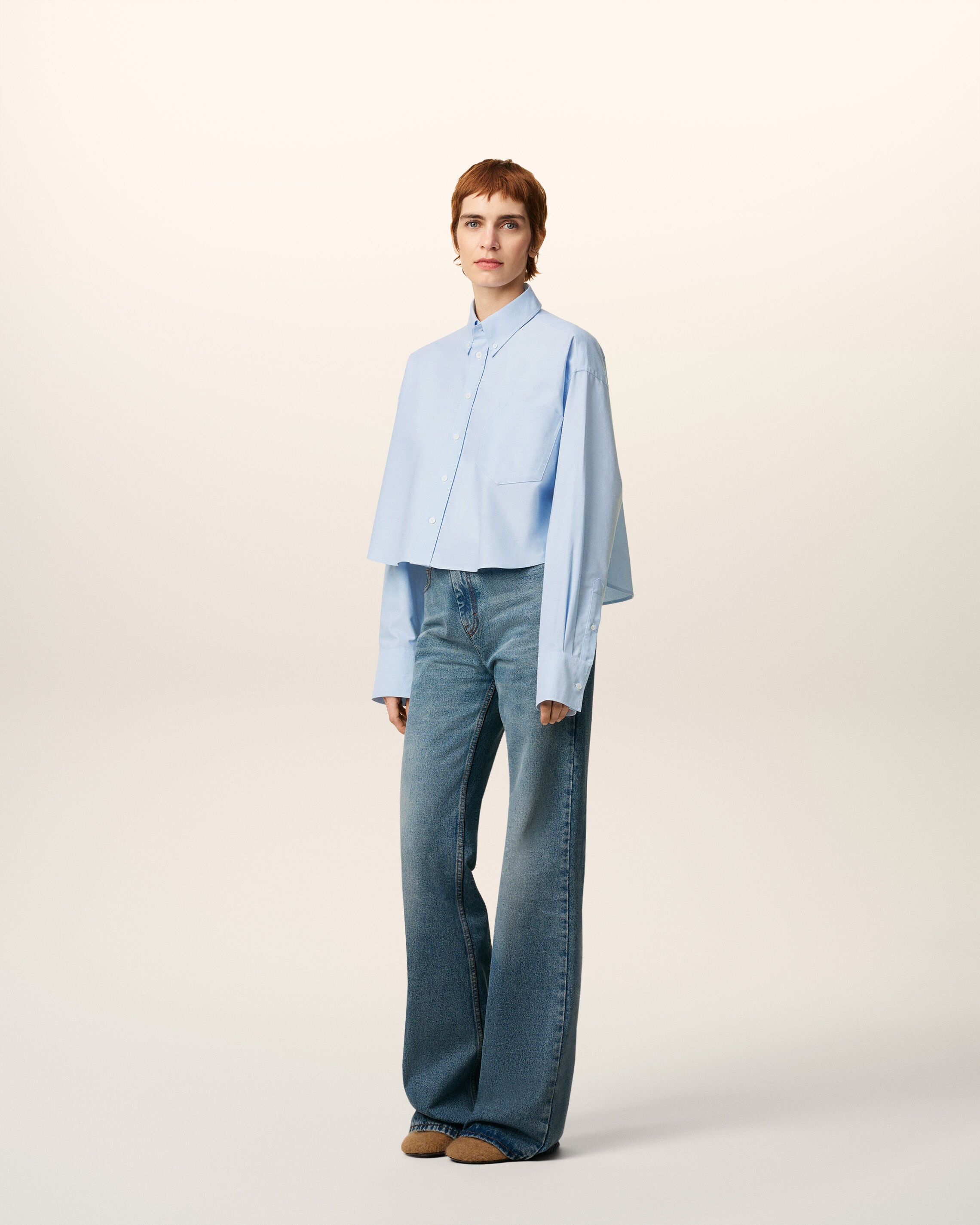 トップス AMI POYO ブルー コットン Ami De Coeur クロップド オーバーサイズ