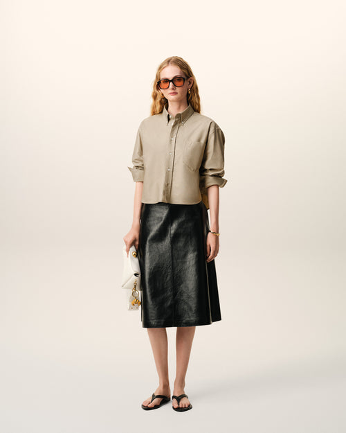                                 Beige Cotton Cropped Embossed Ami De Coeur Shirt - 3                             - Ami Paris