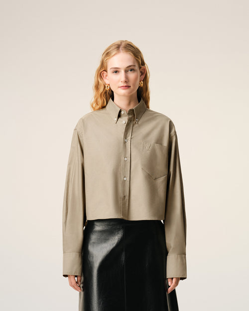 Beige Cotton Cropped Embossed Ami De Coeur Shirt - 3 - Ami Paris