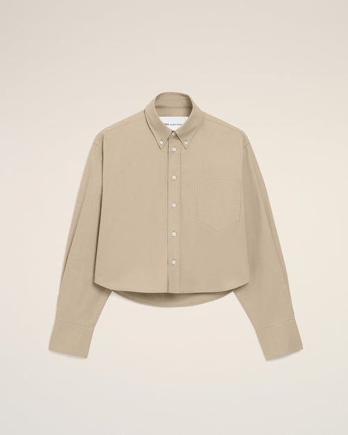                                 Camisa corta con relieve Ami de Cœur de algodón beige - 3                             - Ami Paris