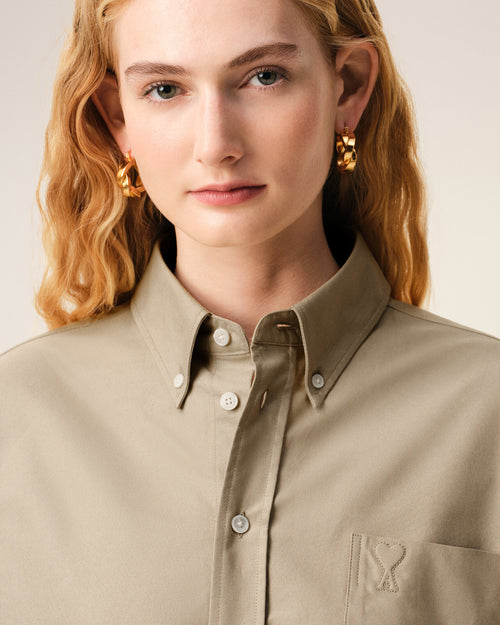 Beige Cotton Cropped Embossed Ami De Coeur Shirt - 4 - Ami Paris