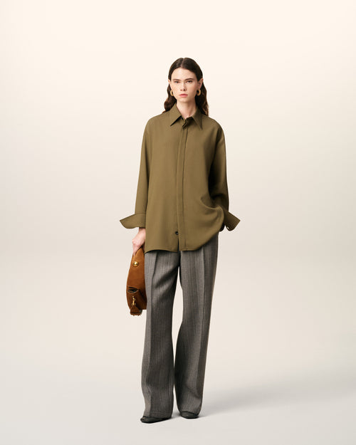                             Green Wool Long Oversized Side Slits Shirt - 3                         - Ami Paris