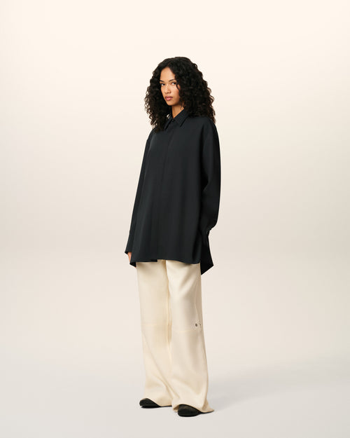 Black Wool Long Oversized Side Slits Shirt - 6 - Ami Paris