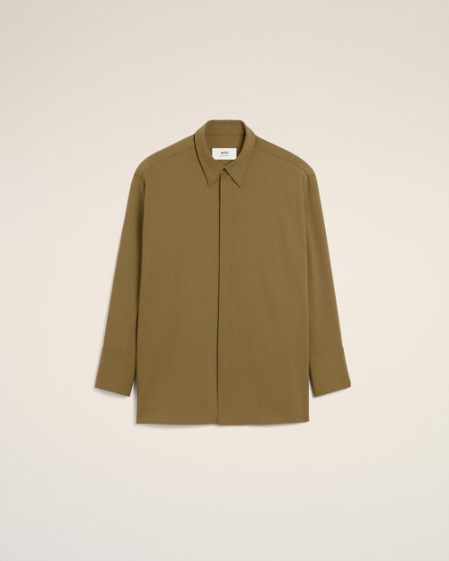 Green Wool Long Oversized Side Slits Shirt - 4 - Ami Paris