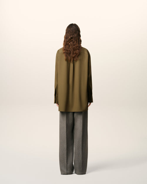 Green Wool Long Oversized Side Slits Shirt - 5 - Ami Paris