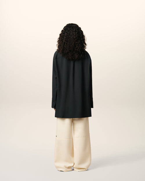Black Wool Long Oversized Side Slits Shirt - 5 - Ami Paris