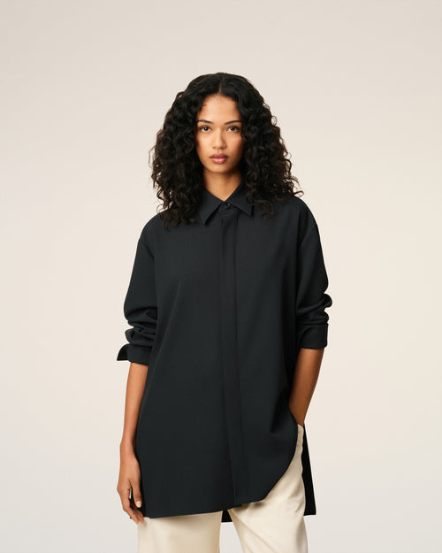 Black Wool Long Oversized Side Slits Shirt - 3 - Ami Paris