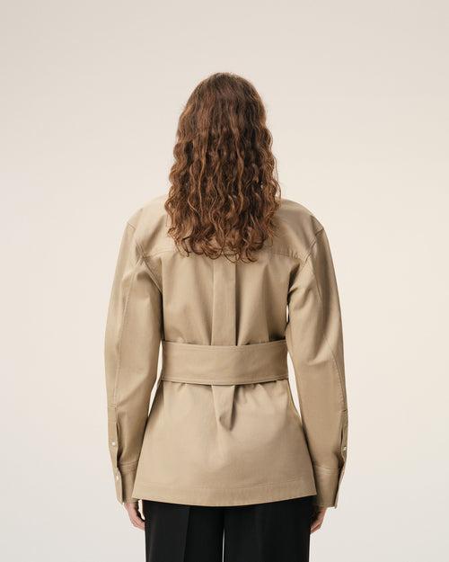 Beige Cotton Sharp Collar Fitted Shirt - Woman - 5 - AMI Paris - Ami Paris