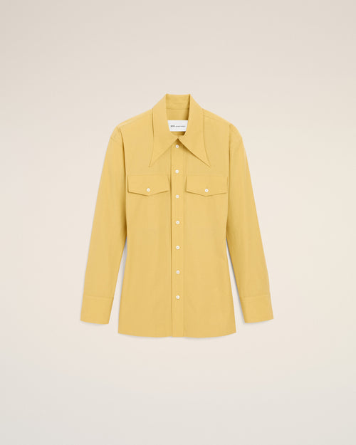                                     Yellow Cotton Sharp Collar Fitted Shirt - 3                                 - Ami Paris