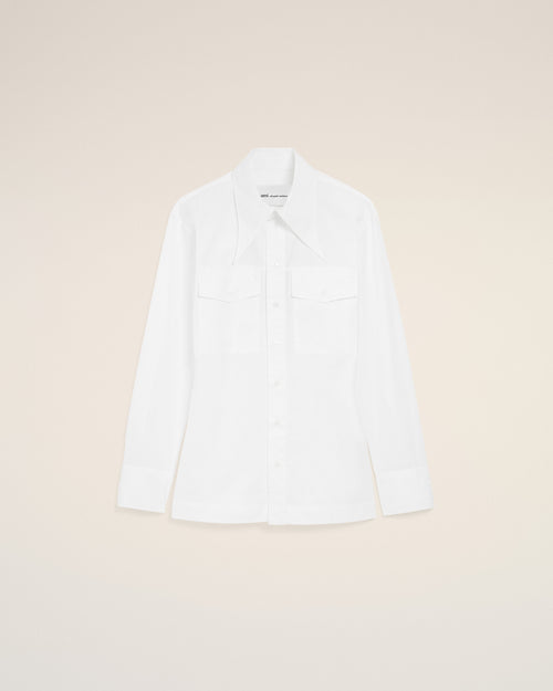 White Cotton Sharp Collar Fitted Shirt - WHITE - Ami Paris