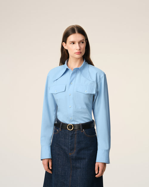 Blue Cotton Sharp Collar Fitted Shirt - 3 - Ami Paris