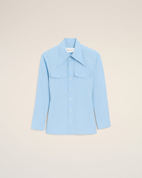                                 ブルー コットン シャープカラー スリムフィット シャツ - 3                             - Ami Paris