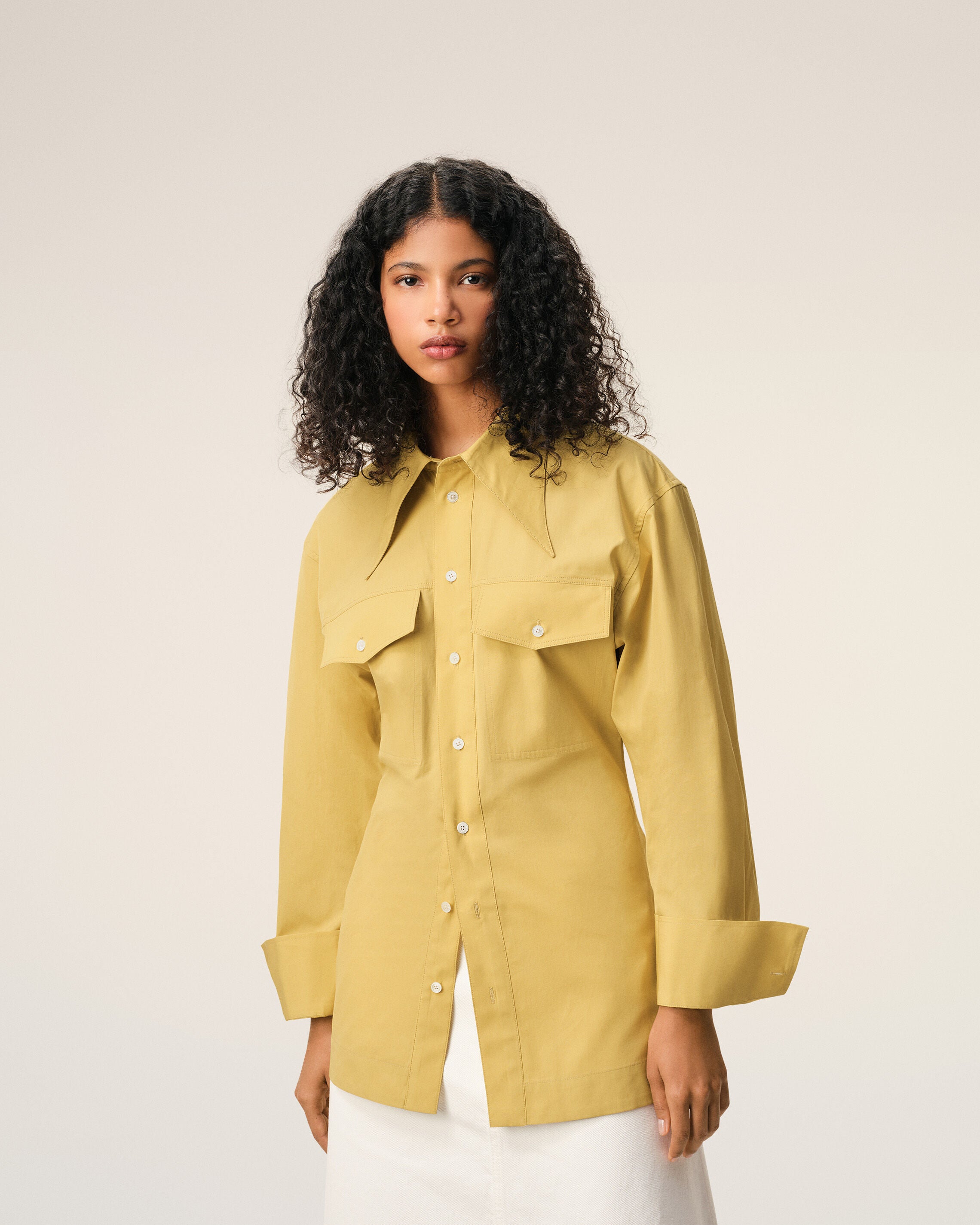 Yellow Cotton Sharp Collar Fitted Shirt - 3