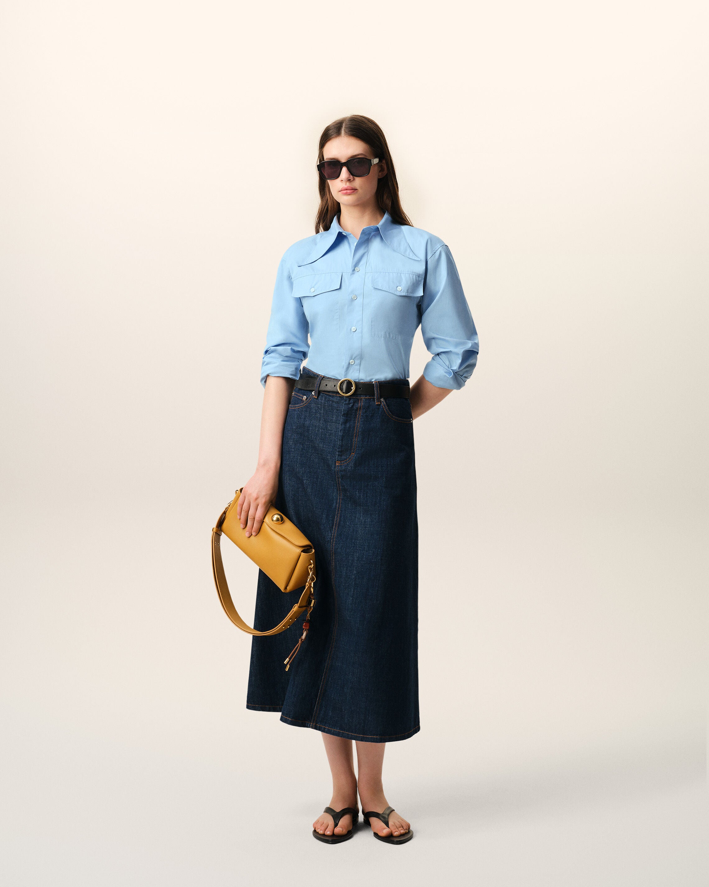 Blue Cotton Sharp Collar Fitted Shirt - 2