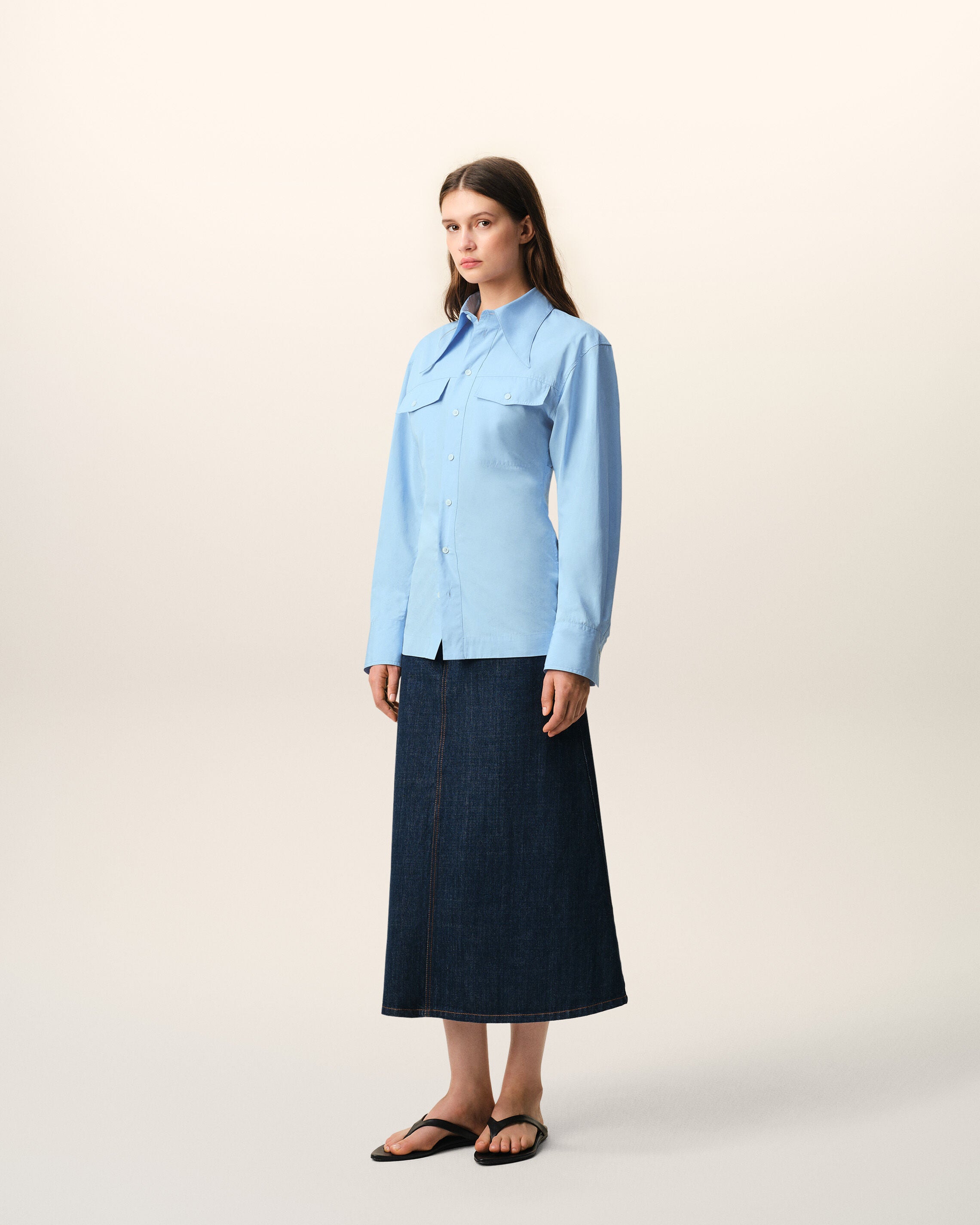 Blue Cotton Sharp Collar Fitted Shirt - 6