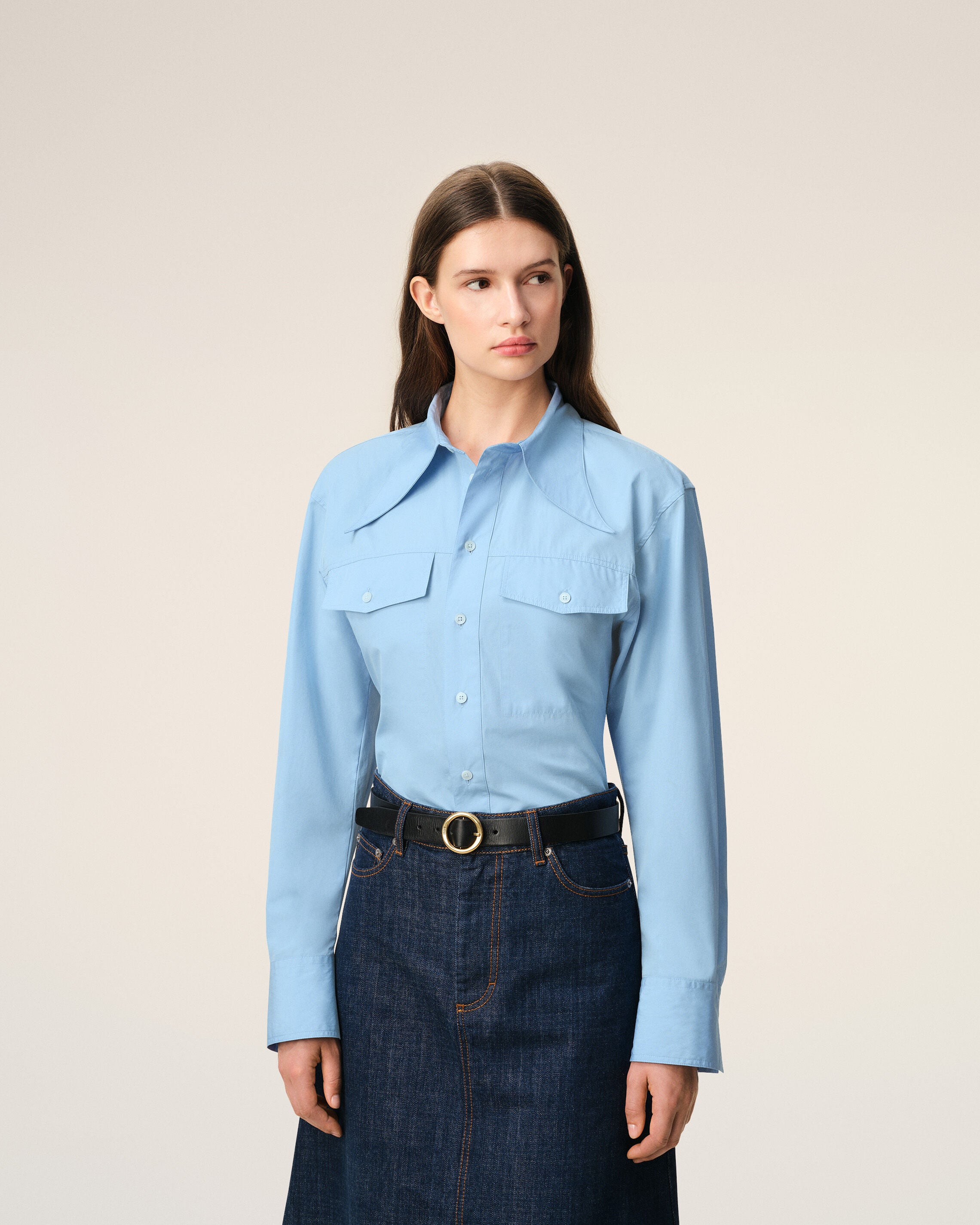 Blue Cotton Sharp Collar Fitted Shirt - 3