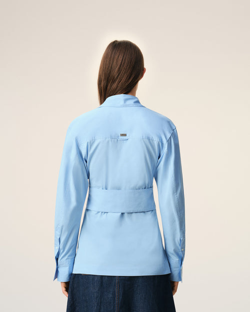 Chemise Cintrée Bleu Col En Pointe en Coton - 5 - Ami Paris