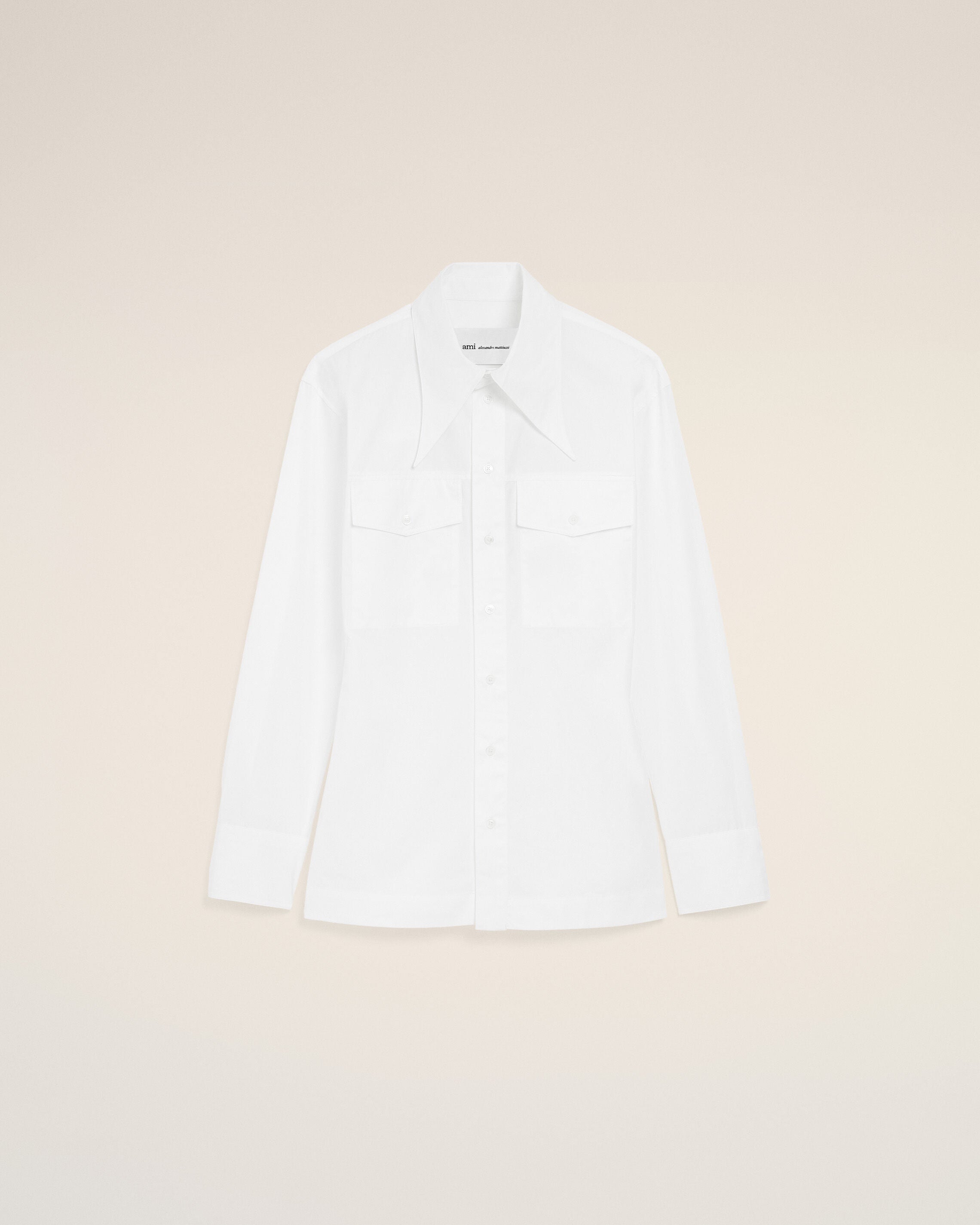 White Cotton Sharp Collar Fitted Shirt - 1