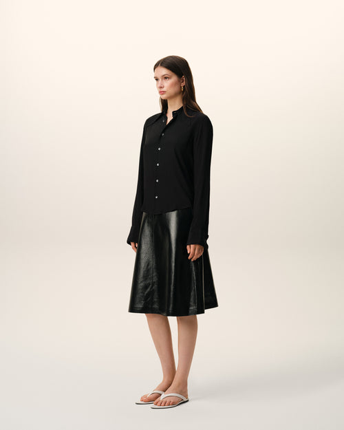 Black Blended Silk Sharp Collar Adjusted Shirt - Woman - 5 - AMI Paris - Ami Paris