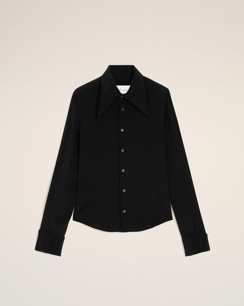                                 Black Blended Silk Sharp Collar Adjusted Shirt - 3                             - Ami Paris