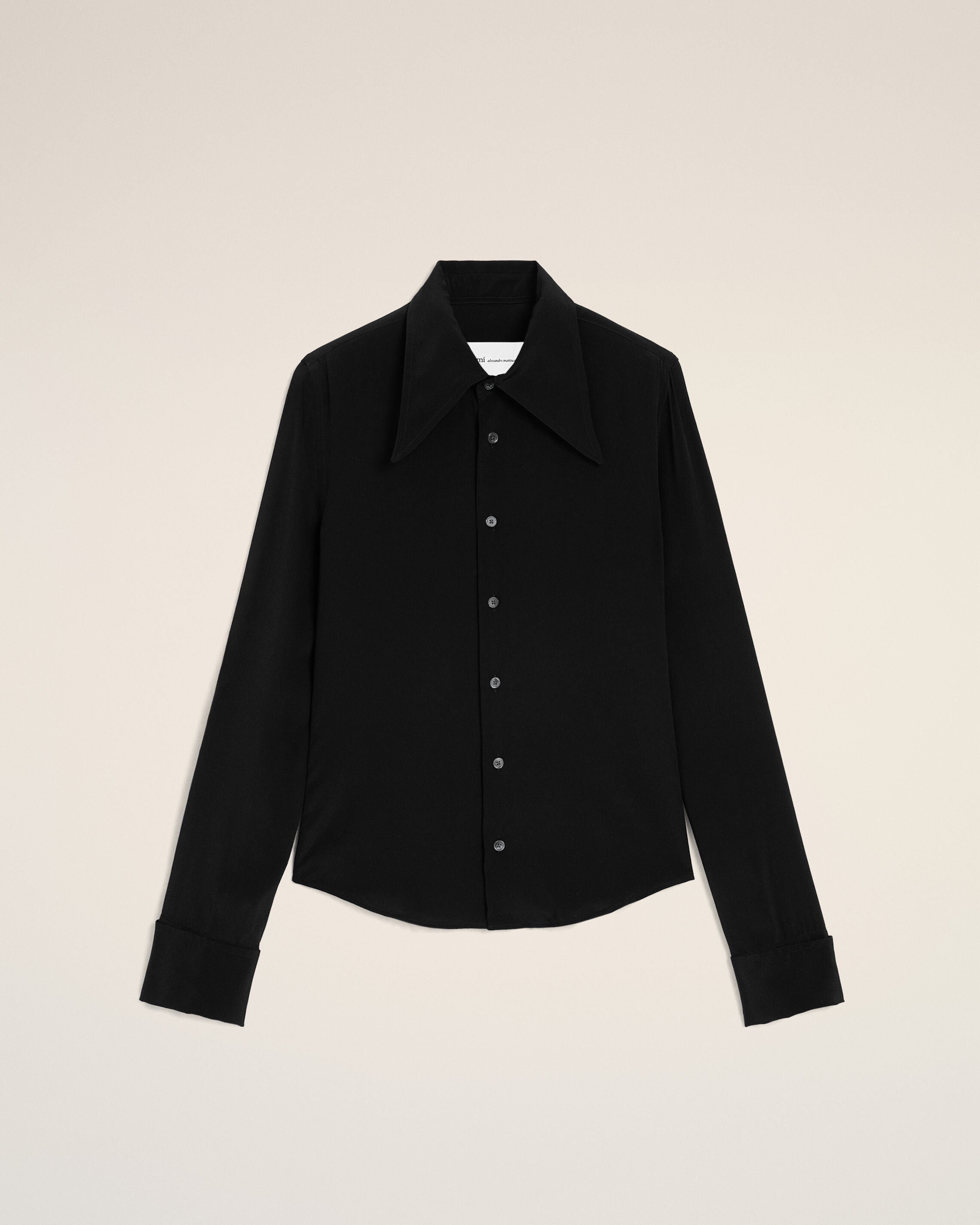 Black Blended Silk Sharp Collar Adjusted Shirt - 1