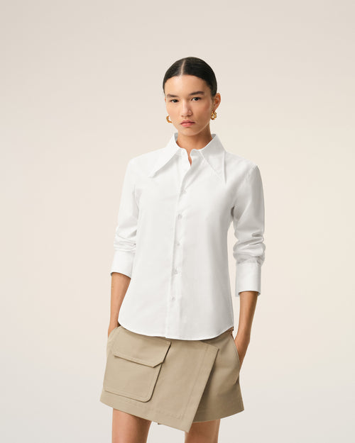 White Blended Silk Sharp Collar Adjusted Shirt - Woman - 3 - AMI Paris - Ami Paris