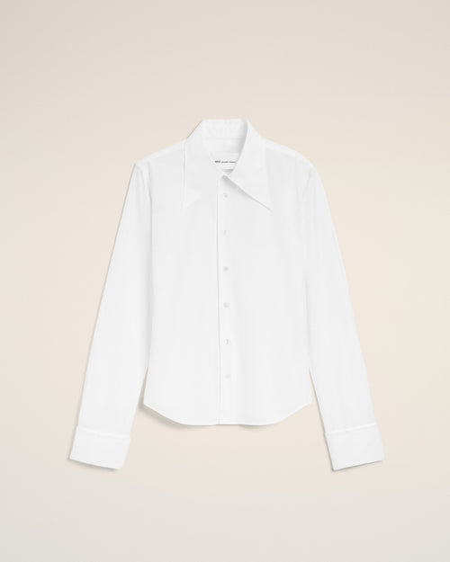 White Blended Silk Sharp Collar Adjusted Shirt - 4 - Ami Paris
